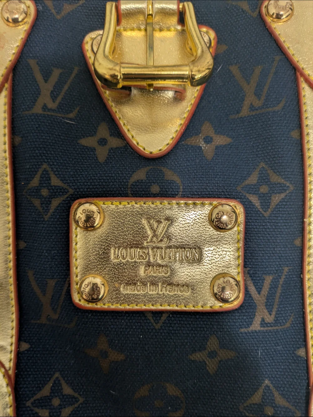 Louis Vuitton Navy Monogram Canvas Satchels And with Gold Leather Trim